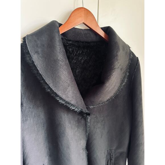 Hawke & Co Faux Fur and Suede Overcoat Size large Black Reversible Faux Mink - Picture 13 of 15